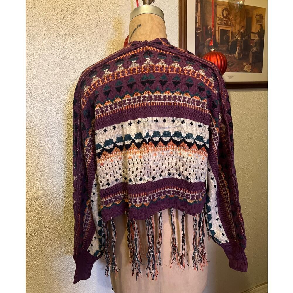 Boho Open Front Multicolor Fringe Hem Sweater Cardigan NWT Size M - Picture 7 of 12